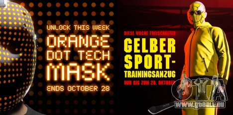 Kostenlos: Orange Punkte-Tech-Maske und gelber Sporttrainingsanzug